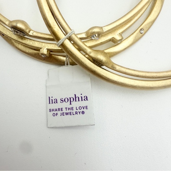 NWT Lia Sophia “For You” Set of 5 Matte Gold Tone w/Crystals Bangles - Picture 5 of 10